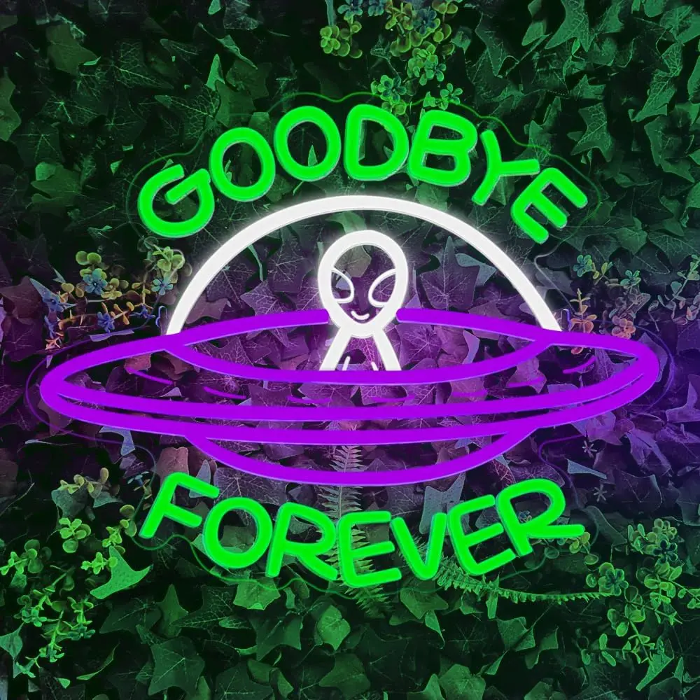 UFO Alien Neon Sign Goodbye Forever Alien USB Dimmable LED Neon Light for Man Cave Bedroom Game Room Bar Party Decor Gift