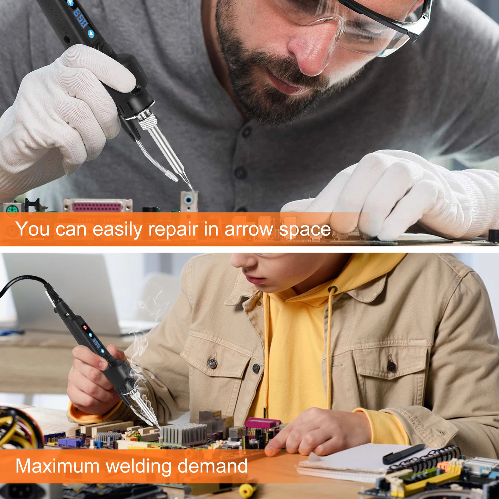 Toolour Soldering Iron Kit 80W 220V Fast Heat up in 15s Electric Send Tin Gun LCD Digital Adjustable Temperature for PCB Repair