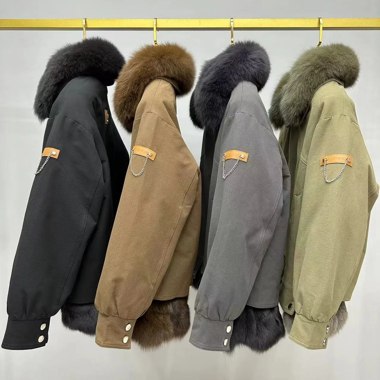 Korea Fashion Women Parkas Autumn Winter Warm Outerwear High Quality Real Fox Fur Collar Removable Rabbit Hair Liner Fur Coat