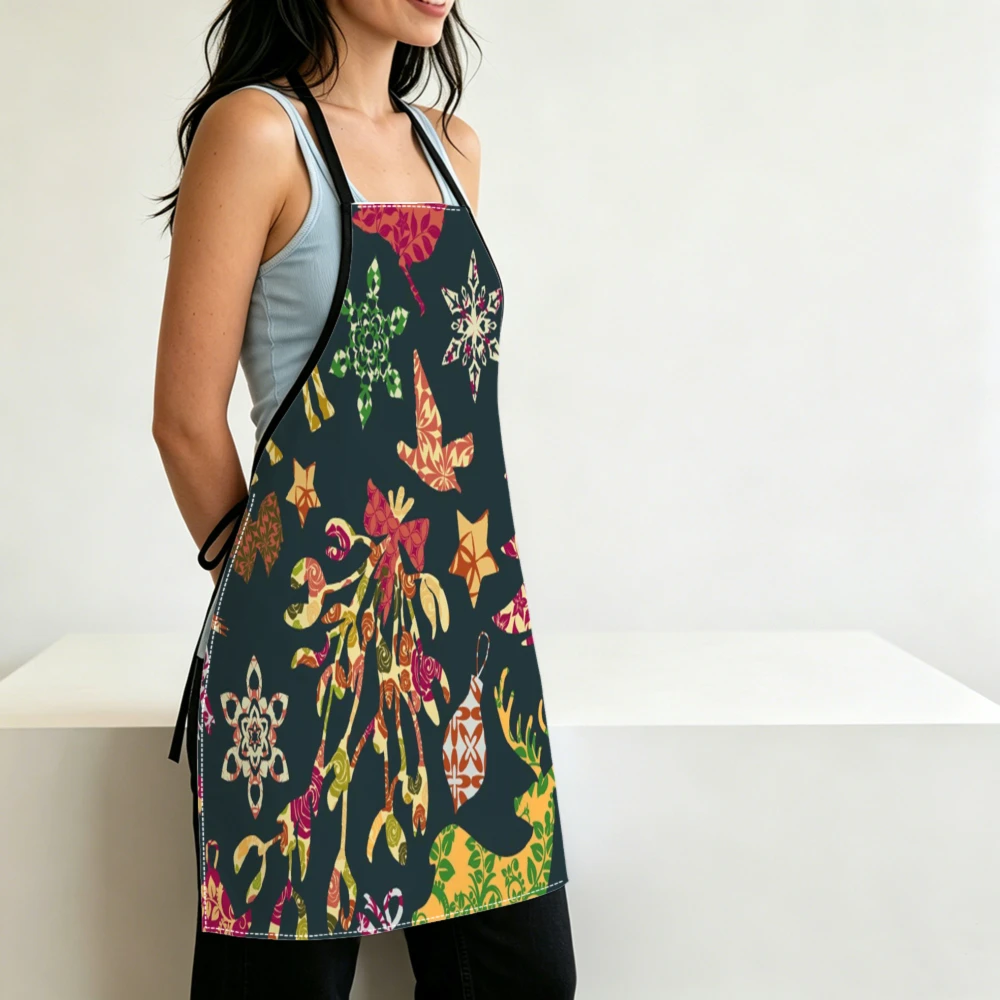 Vintage Style Apron Festive Christmas Tree And Snowflake Print Kitchen Aprons Cooking Baking Protection Adjustable Bibs