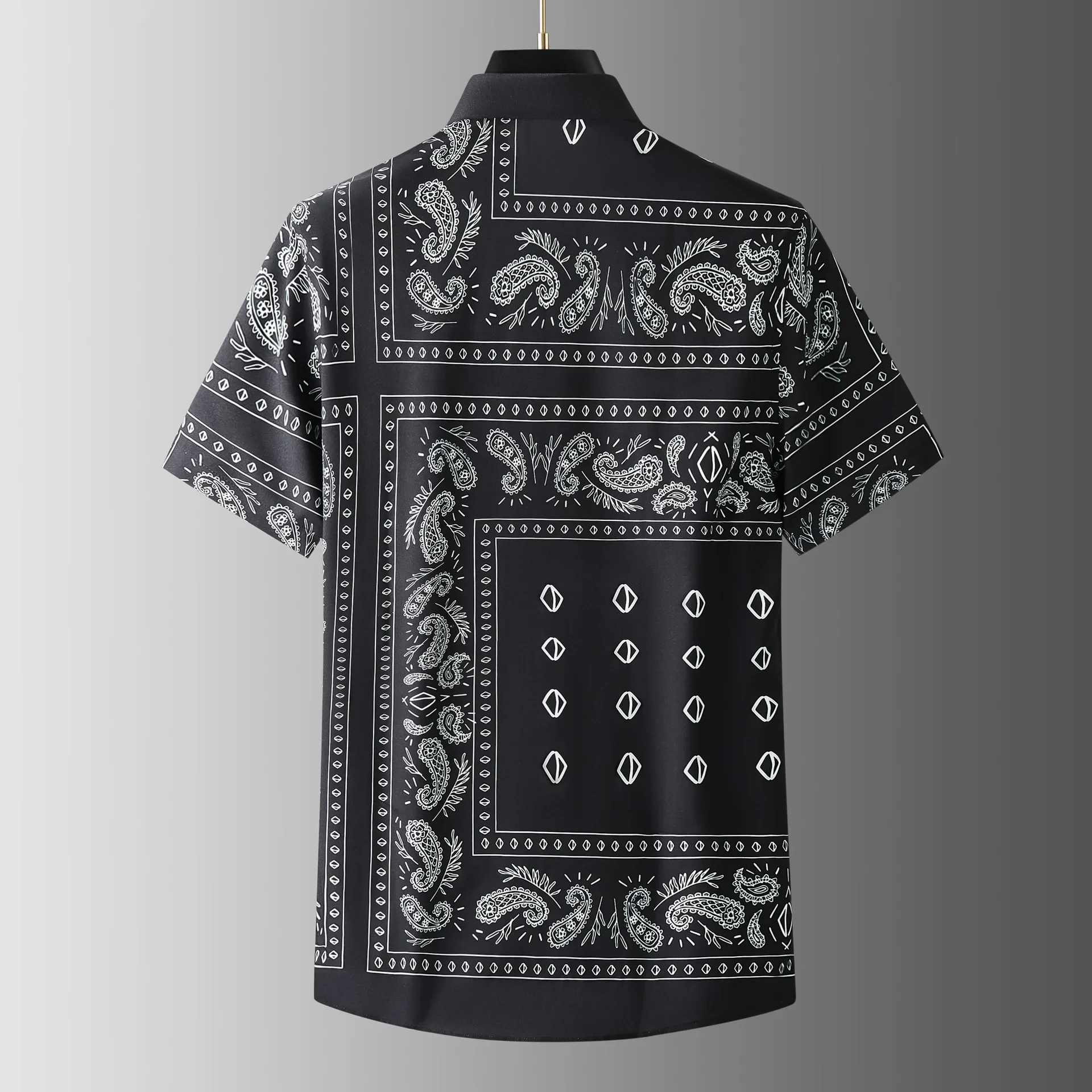 New non ironing and wrinkle resistant full body matching retro cashew pattern printed men's handsome short sleeved shirt