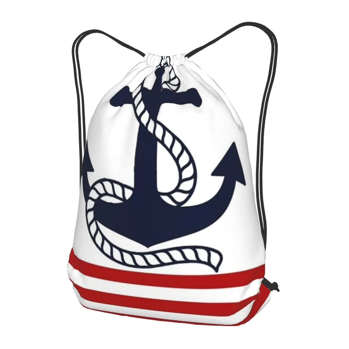 Nautical Red And White Stripes With A Navy Blue Anchor Backpacks Multi-function Drawstring BundleBook Bags forMan Woman Students