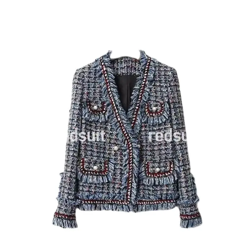 Vintage Tweed Fragrant Jacket For Women Autumn Winter 2024 Elegant Chic Long Sleeve High Quality Coat Female Cloth Outwear Tops