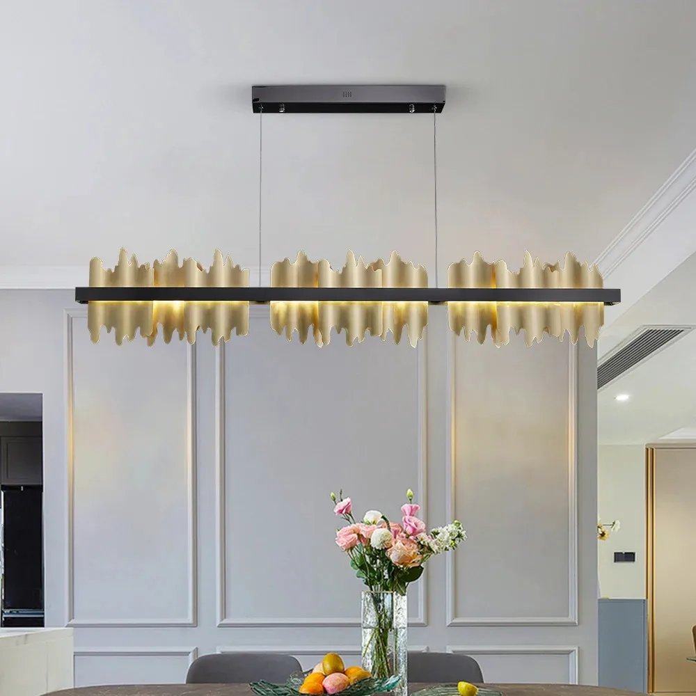 Modern Chandelier Lighting Restaurant Iceberg Design LED Chandelier Kitchen Island Rectangular Lighting Fixture Gold/Black