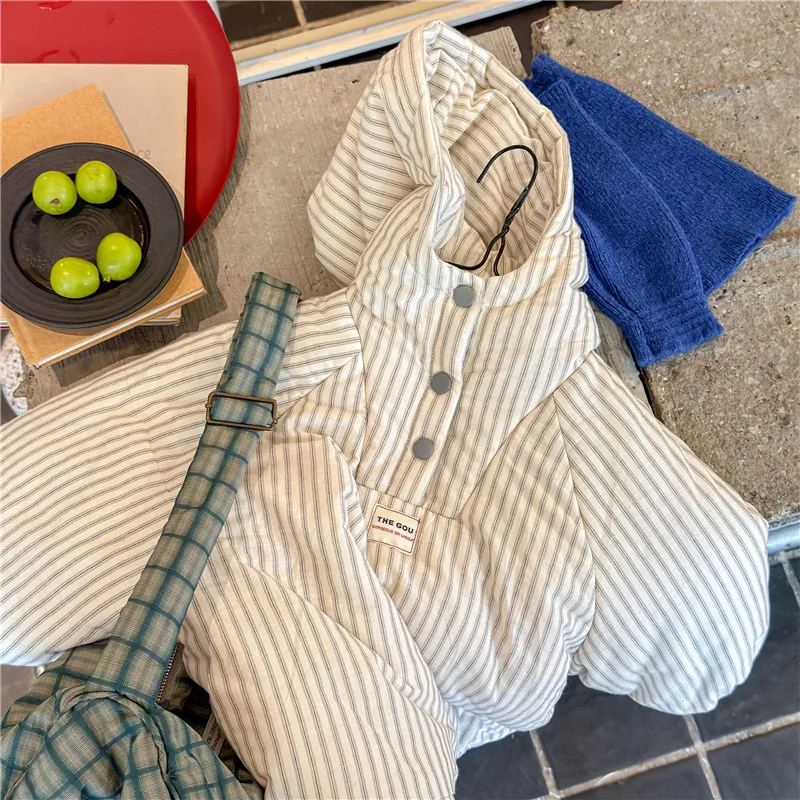Winter-Kinderjacken mit Fleecefutter Neue Dicke Plüsch-Wärmemäntel für Kinder Gestreifte Kapuzenjacken mit Baumwollpolsterung 1-6 Jahre – Detail 9