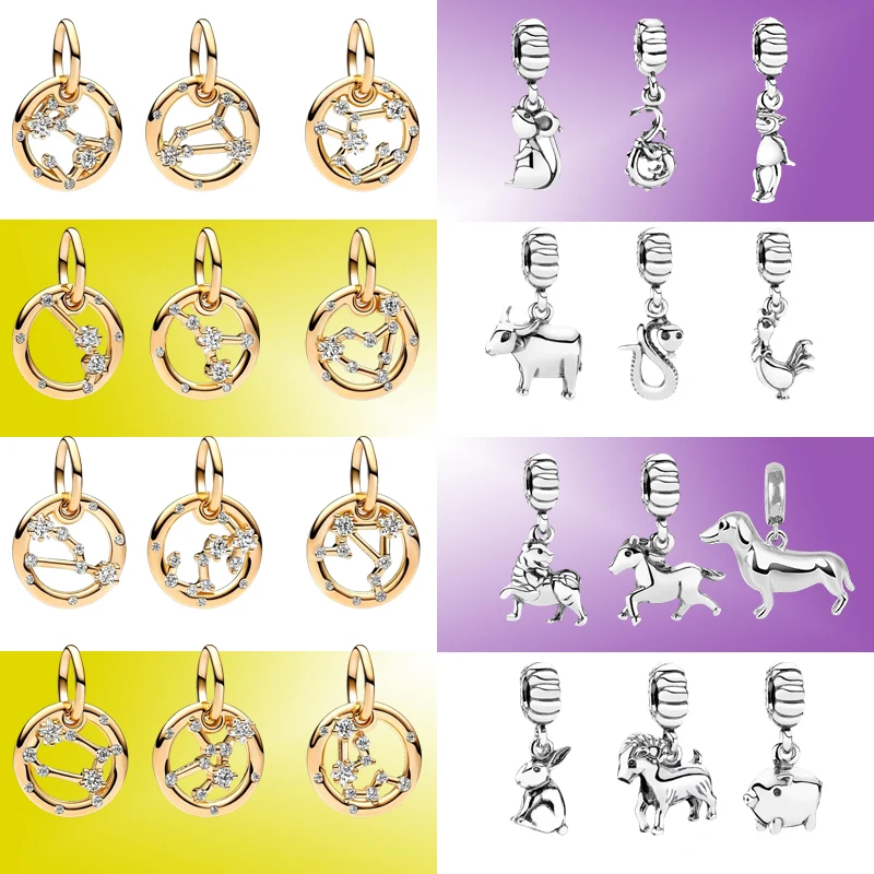 Abalorios de Plata 925 con Signos del Zodíaco y Constelaciones, Colgantes de Signos del Zodíaco Chino, Regalos de Joyería Astrológica para Mujeres y Niñas