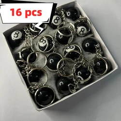 16 Pcs Billiard Pool Keychain Snooker Table Ball Key Ring Gift Lucky NO.8 Keychain 25mm