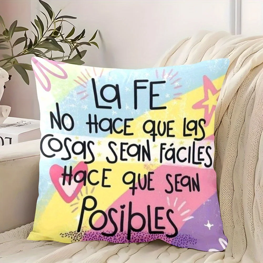 1pc Spanish Faith Inspirational Quote ThrowPillow Cover,Suitable for Sofa,Bedroom,Living Room,Heartwarming Gift for Faith Lovers