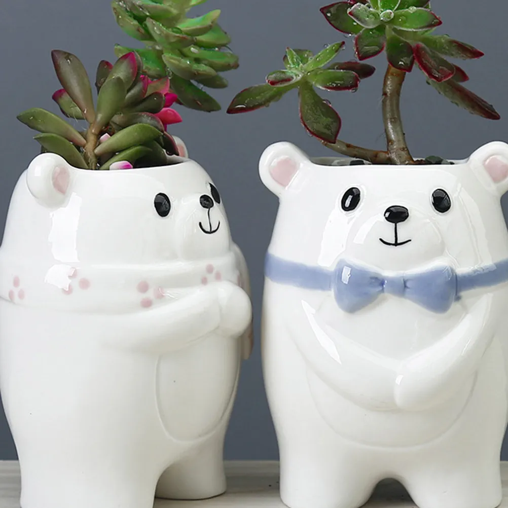 

1Set Ceramic Succulent Pot Cute Cartoon Bear Shaped Flowerpot for Home Decor Balcony Garden Desktop Bonsai Planter Decorative