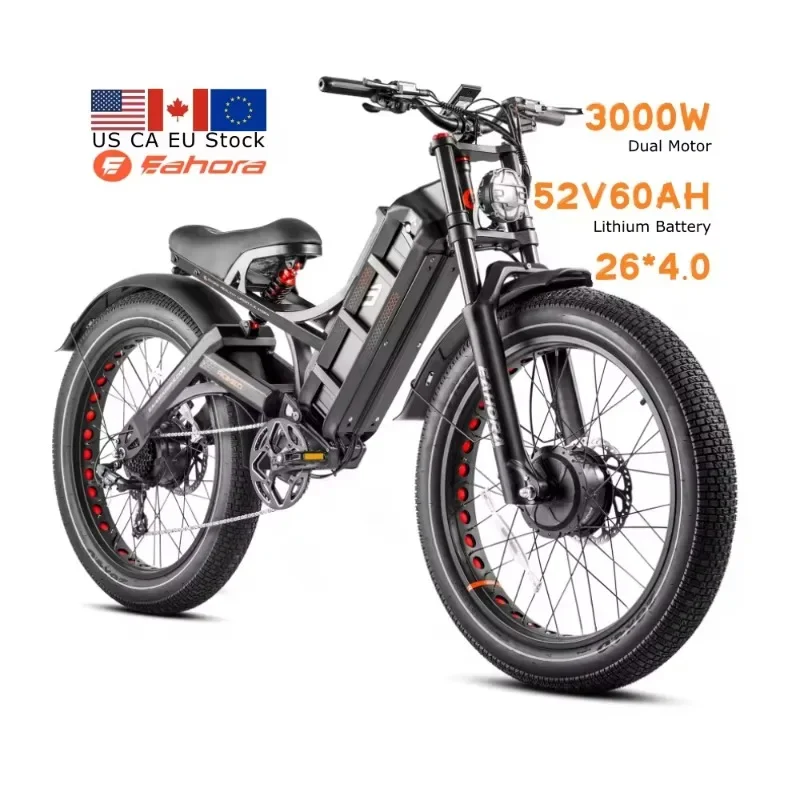 RomeoPro2 3000W Dual Motor 52V 60Ah Electric Fat Tire City Bike Ebike 26x4.0 Wheel Size integrated Battery Power Supply E Bike