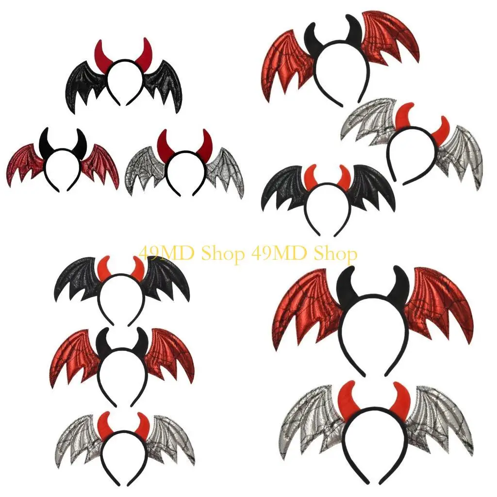 

49MD Carnivals Party Bat Wing&Devil Horn Headband Adult Halloween Hairband