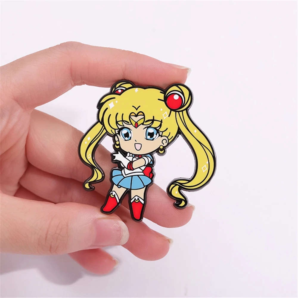 Chibi аниме Kawaii Сейлор Мун Tsukino Usagi реквизит для косплея металлический значок булавка брошь из сплава