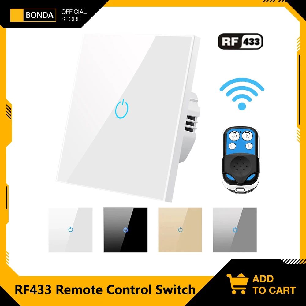 Remote Control Switch 220 V RF433 on Off Wireless Luxuray Glass Panel  Light Touch Switches Smart Home Lamp Metal Controller