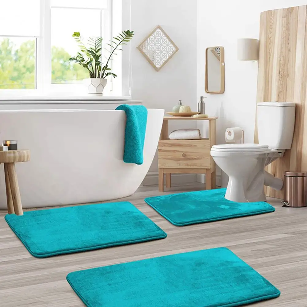 3-Piece Bath Mat Set Absorbent Quick Dry Bathroom Rugs U-Shaped Contour Toilet Rug Non-Slip Bath Carpet Set Bathroom Decor