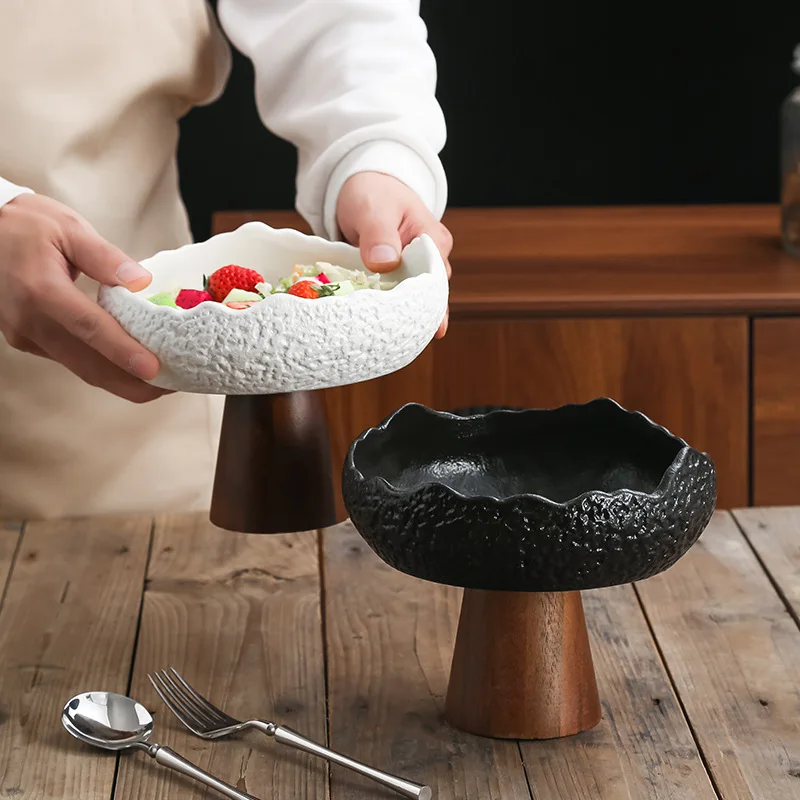 

Creative Ceramic Fruit Salad Bowl High Foot Plate Western Dish Unique Shape Hotel Tableware