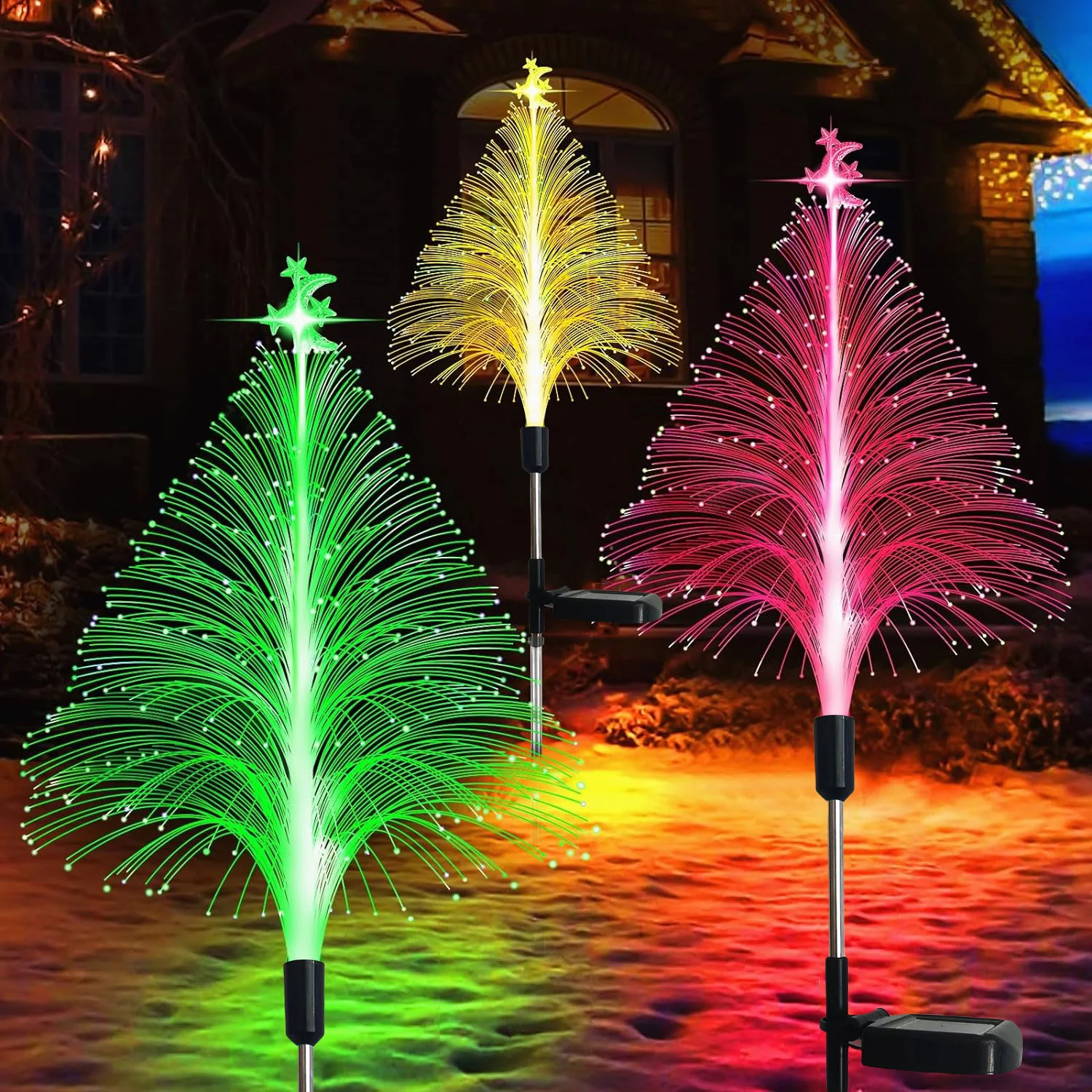 Luces solares de medusas que cambian de Color, lámparas de caña de fibra óptica impermeables para exteriores, decoración de césped y ambiente de jardín