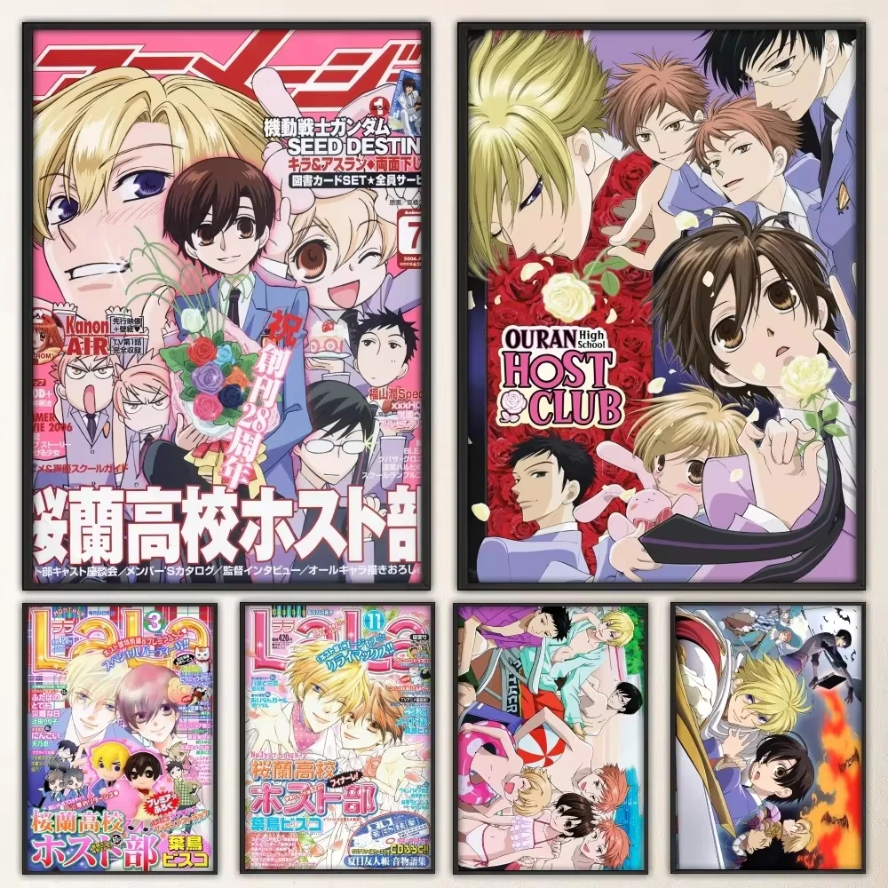Póster del Club de presentador de la escuela secundaria de Anime Ouran, pegatina de pared elegante para sala de estar, Bar, pintura decorativa Vintage media