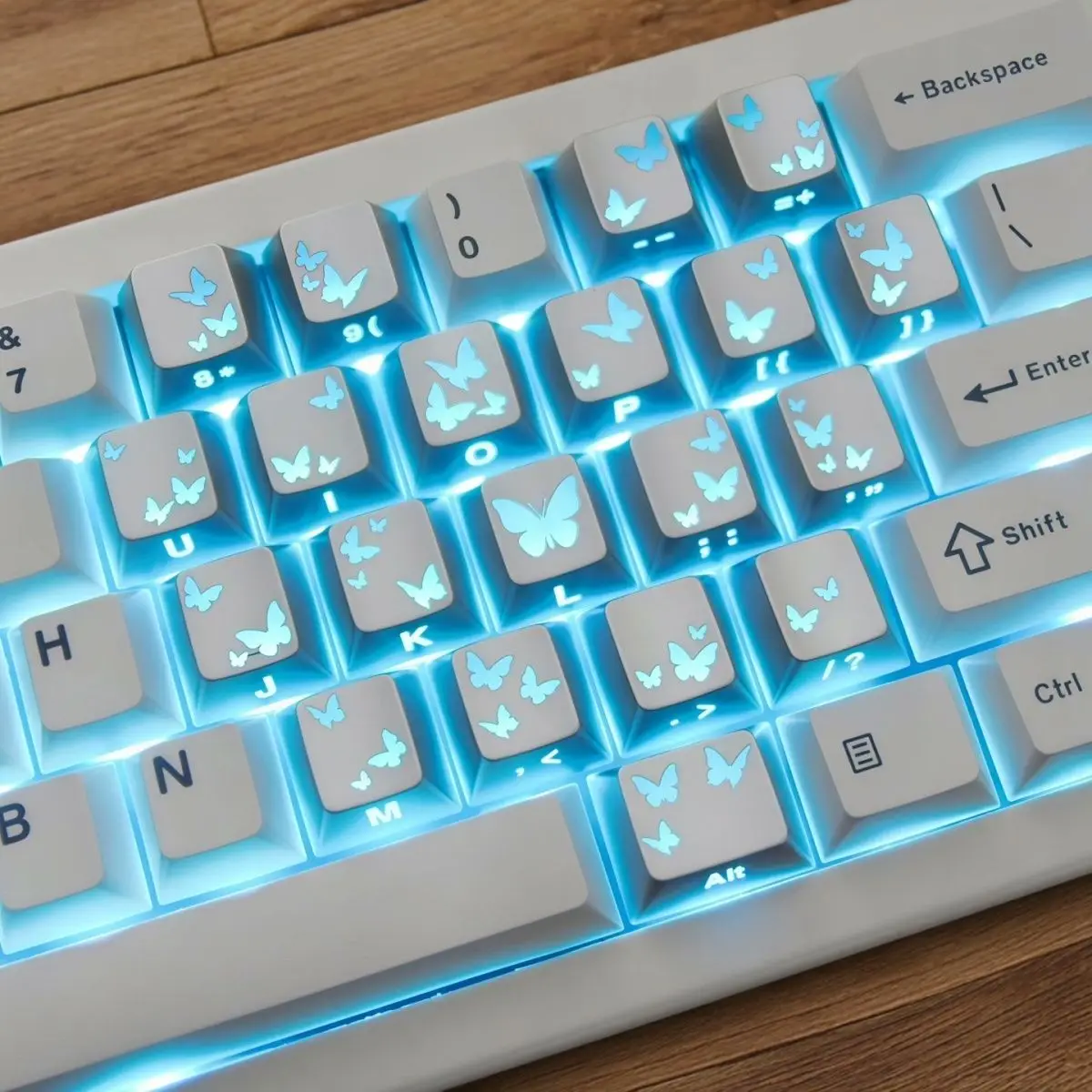 

Металлическое покрытие Dye Sub PBT Колпачок для клавиш Серебряная бабочка с боковым принтом Блестящие сквозные колпачки для клавиш Вишневый профиль для переключателей MX Клавиатура