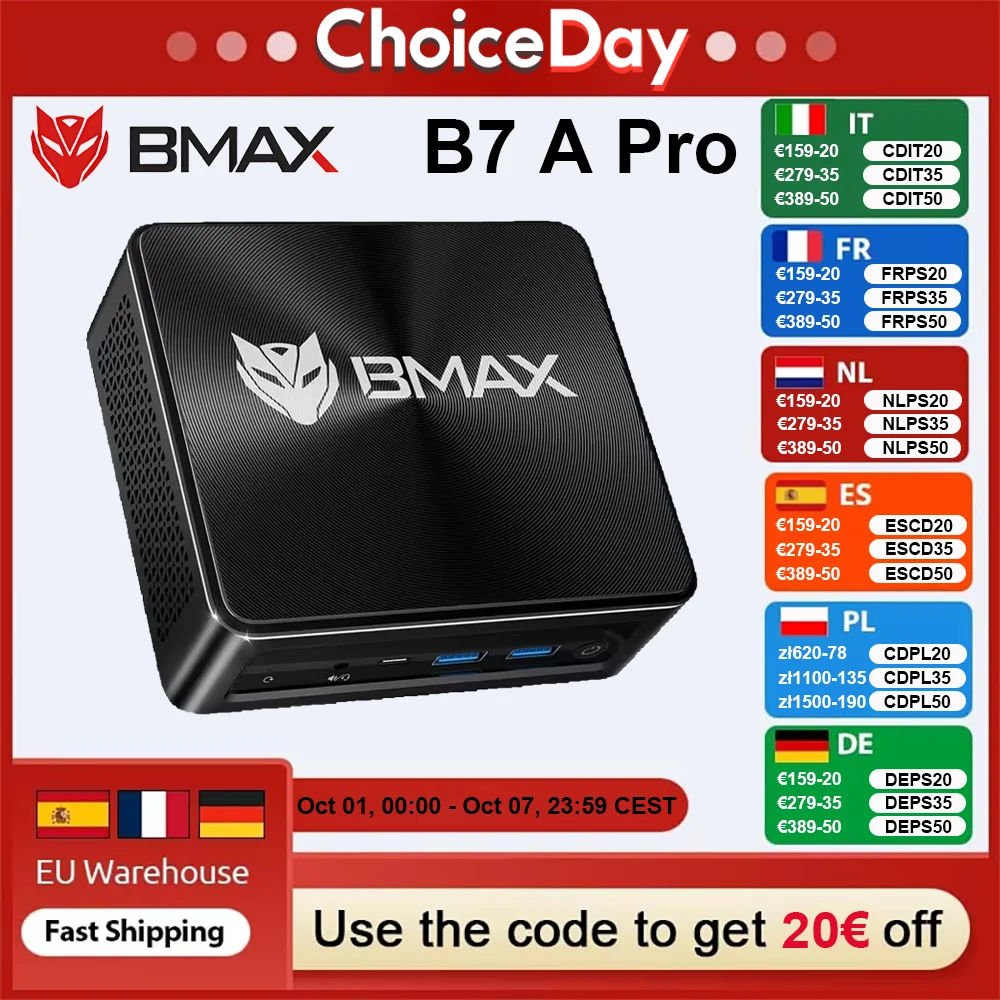 BMAX Mini PC B7 A Pro 16GB DDR4 RAM 512GB ROM AMD Ryzen 5 7430U Windows 11 Wi-Fi 6 يدعم 4K @ 60 هرتز