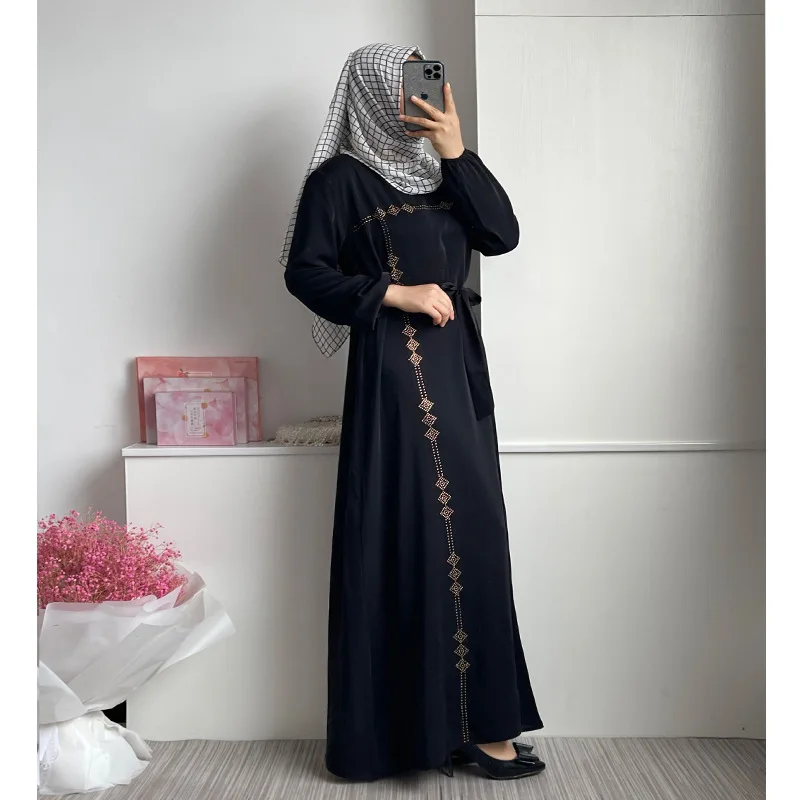 

Muslim Dubai Suede Evening Dress Robe Luxury Diamonds Jalabia Women Clothing Middle East Arabic Abaya Tesettür Kadın Giyim