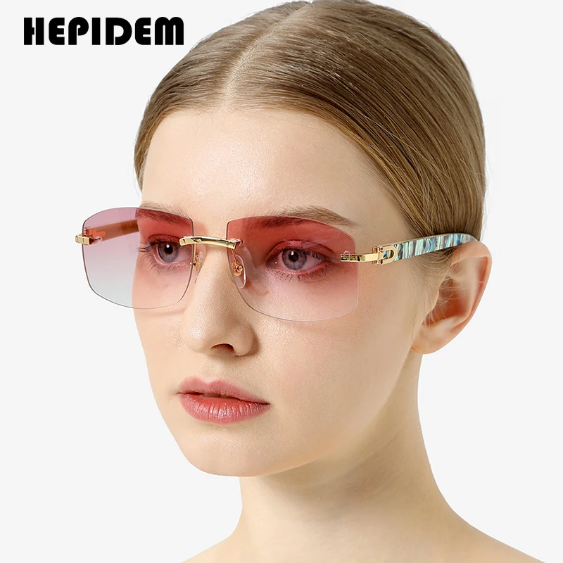 HEPIDEM Buffalo Horn Shell Glasses Women Squared Rimless High Quality Square Mens Sunglasses Luxury Eyewear Buffs Eyeglasses 706