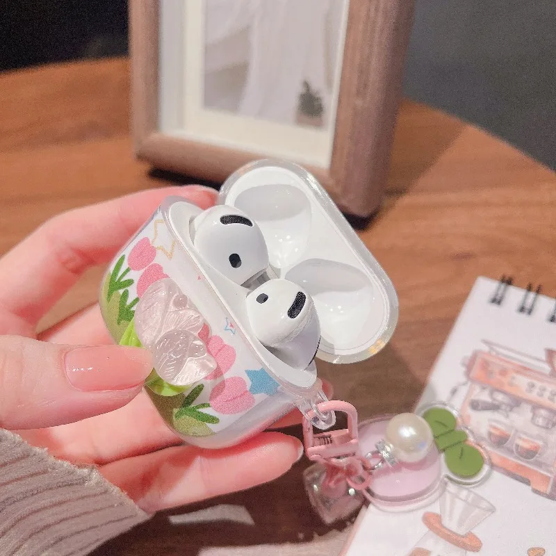 Simpatiche fiori fai da te farfalla custodia trasparente per auricolari per AirPods Pro 3 2025 4 3 2 1 Pro2 copertura protettiva per cuffie con pendente