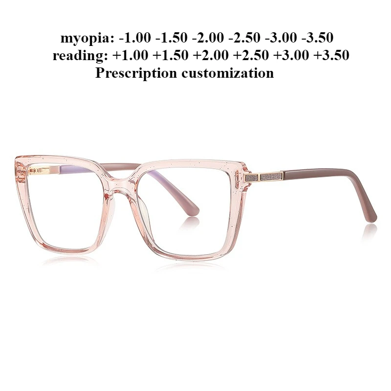

53-18 Новые сверхлегкие ПК очки для чтения с защитой от синего света, женские очки «кошачий глаз», прозрачная оправа для близорукости, индивидуальная настройка по рецепту