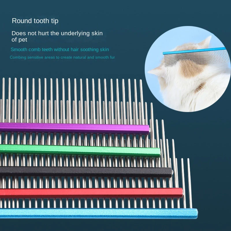 Pet Dematting Comb Stainless Steel Pet Grooming Comb Dog Cat Gently Removes Loose Undercoat Flea Comb Hair Straight Line Comb