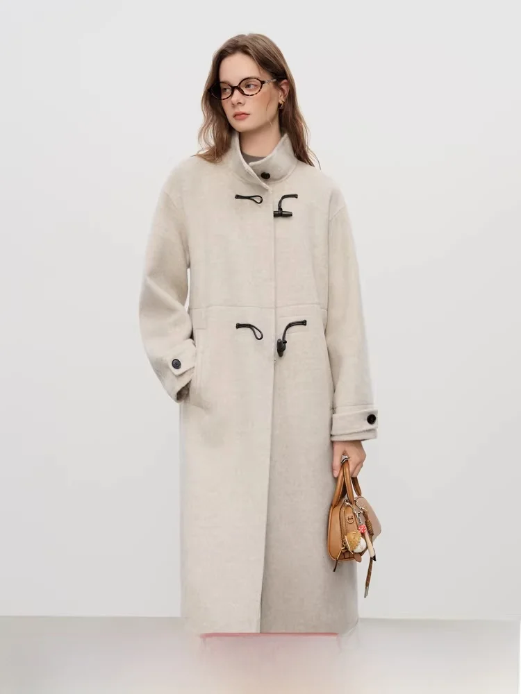 

land Diamond Series College Sle Camel Silk Wool Double Face Coat Plaid Long Sve Women's Outerwear Simple Loose Fit