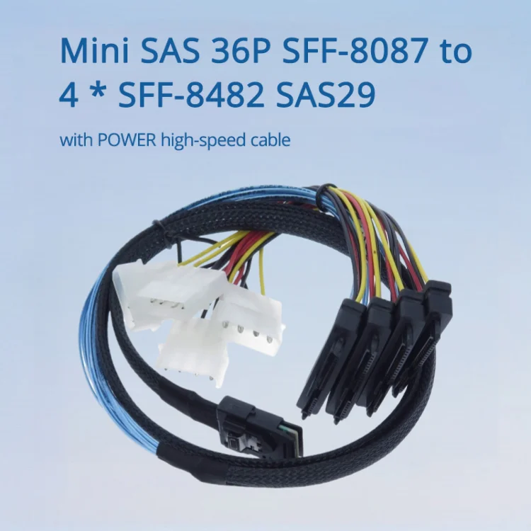 

Mini SAS 36P SFF-8087 To 4 * SFF-8482 SAS29 with POWER High-speed Cable Length Optional 0.5M 1M