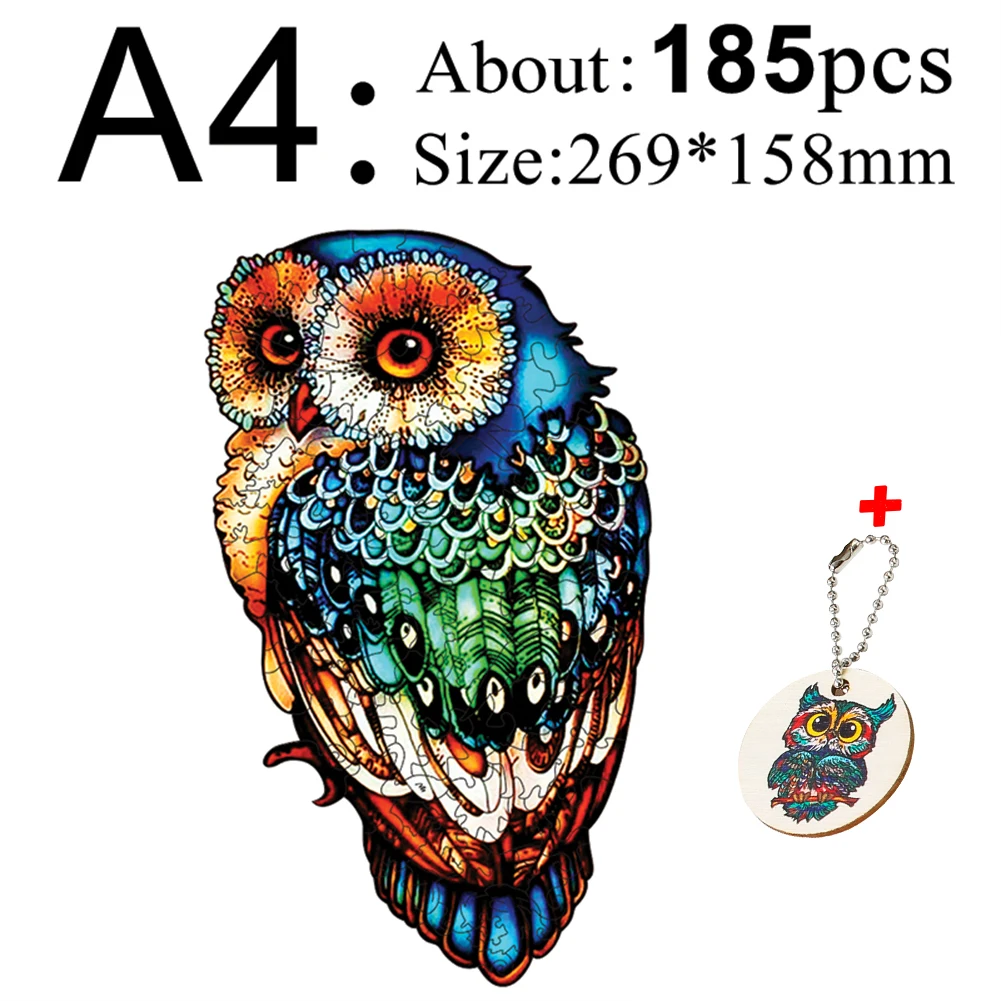 Popular Wooden Jigsaw Puzzles Brightly Colored Wolf Owl Eagle Cat Wooden Puzzles Senior Animal Intellectual Toy For Adults Kids