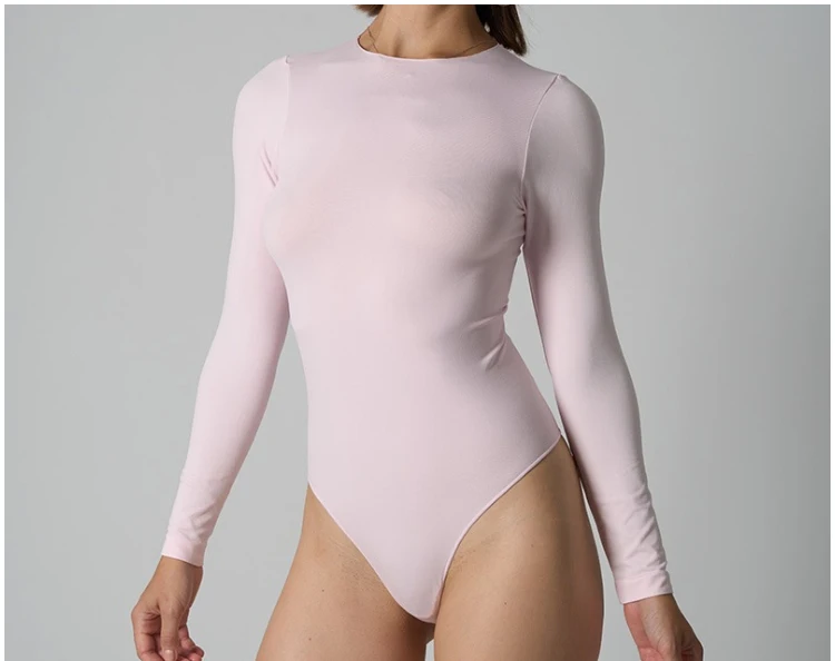 VITALINOVO Damen-Body mit Rundhalsausschnitt und langen Ärmeln, Basic Slim Fit, bequem, leicht, zum Schichten, sexy Tanga-Top, Herbst-Winter-Outfits – Detail 5