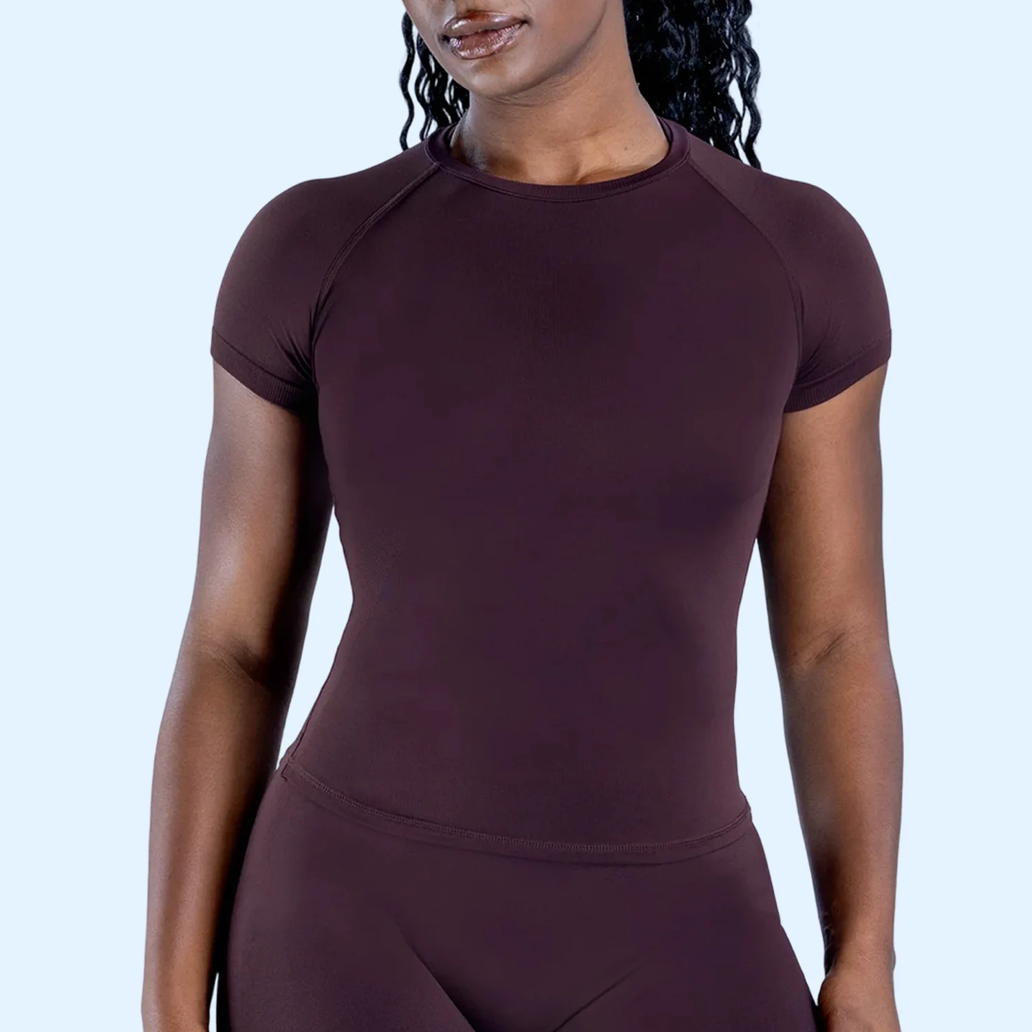 Women Summer Seamless Short Sleeve Yoga Top Workout Gym Crop Top Slim Fit Round Neck Yoga Shirt Sports Stretchy Fitness Shirts image 5