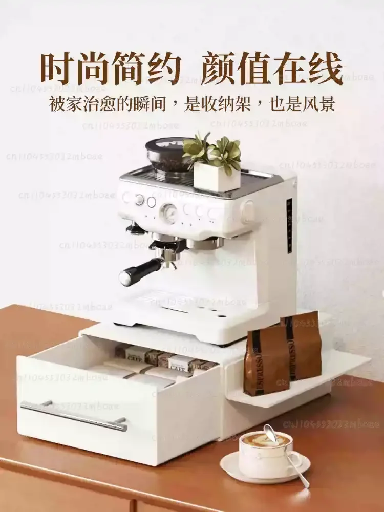 Pull-out Coffee Storage Rack with Drawer, Countertop Heightening Shelf for Coffee Machine Organizer