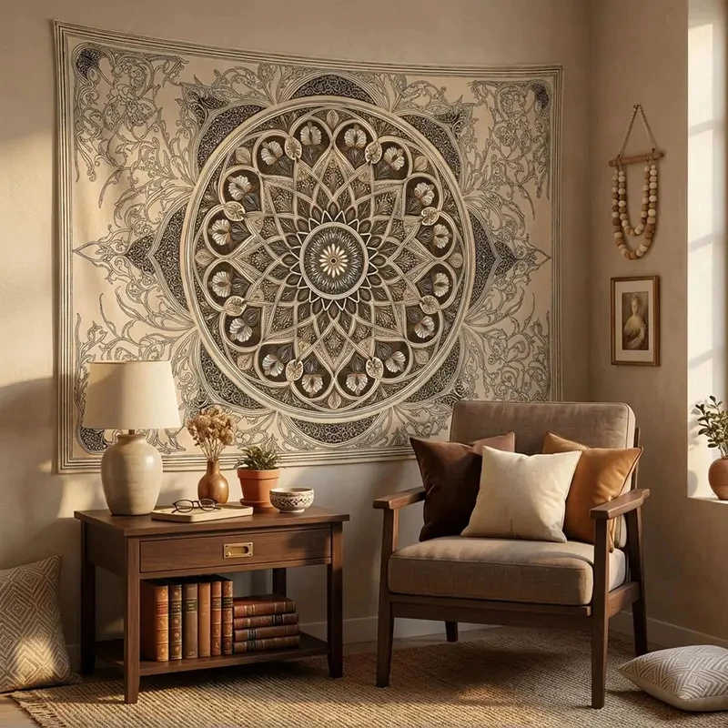 VIKAMA Boho Mandala Tapestry, Vintage Floral Ethnic Print Wall Hanging for Bedroom Dorm Living Room Home Decor
