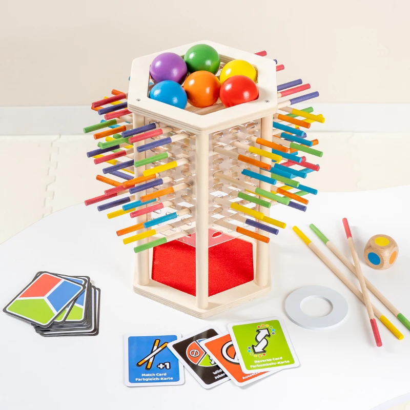 مجموعة برج البيتزا المائل 3 في 1 أعواد خشبية ملونة قابلة للسحب لعبة الوالدين والطفل التعلم المبكر خشبية تعليمية #5