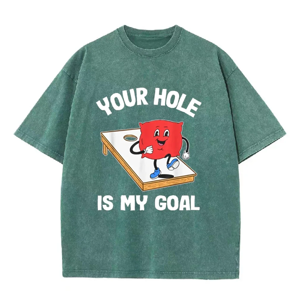 2026 Funny Cornhole Game T Shirt Vintage Washed Black Humor Graphic Tee Unisex Casual Party Top