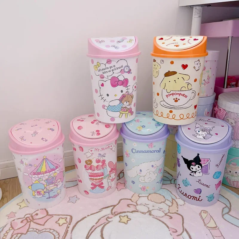 New Sanrio Cartoon Cute High Appearance Level Hellokitty Trash Can Net Bathroom Bedroom Living Room Garbage Basket Gift