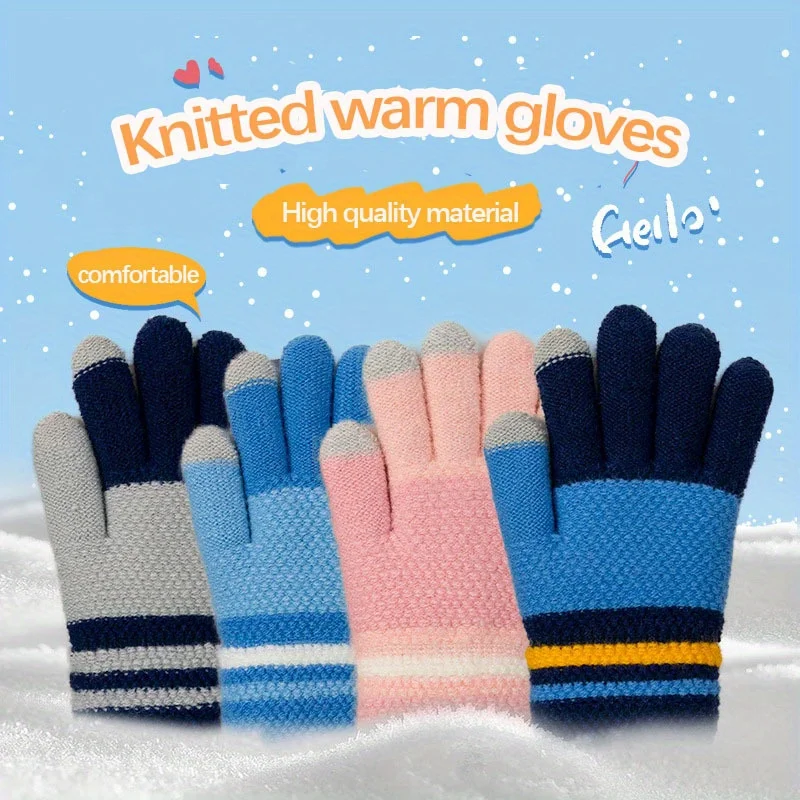 Guanti invernali touchscreen Guanti da dito unisex foderati in pile lavorato a maglia caldo per ragazzi e ragazze per la stagione fredda
