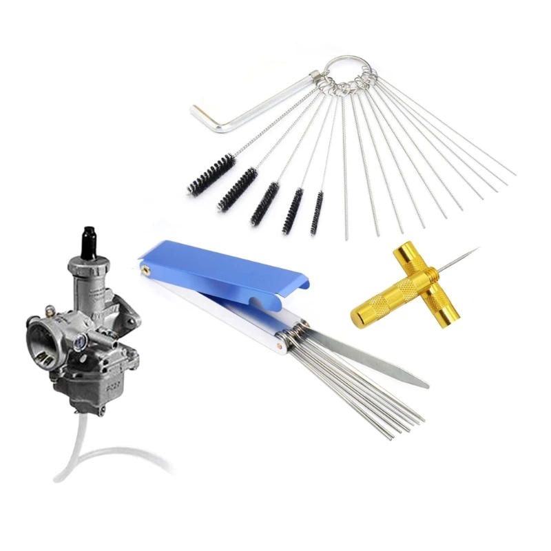 1Set Carburettor Maintenance 5 Brushes, Wrench, 10 Wires Sharpening Tool Aluminum Kits for Vehicles Dropshipping