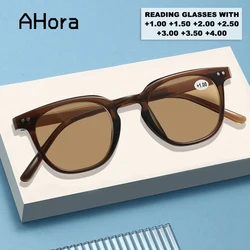 Ahora Vintage Square Reading Sun Glasses Women Men UV400 With Diopters +1.0+1.5+2.0+2.5+3.0+3.5+4 Presbyopia SunGlasses Goggles