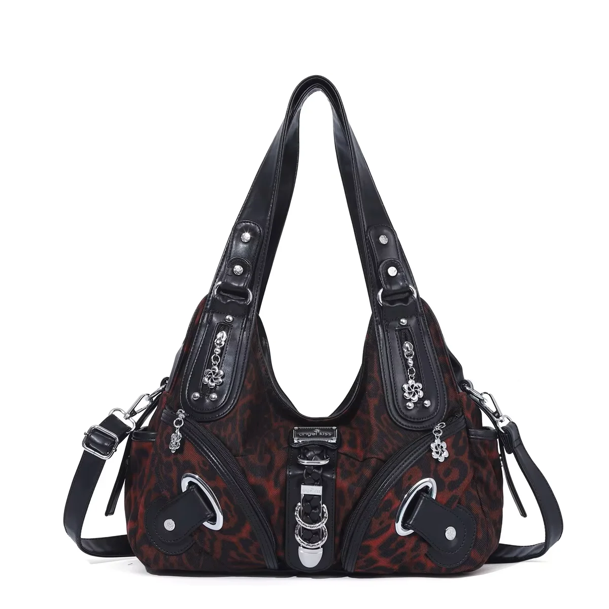 

Women Leopard Print Y2K Hobo Bag,Gothic Punk Large Shoulder Crossbody Purse with Removable Strap,Fashion Leopard Pattern Handbag