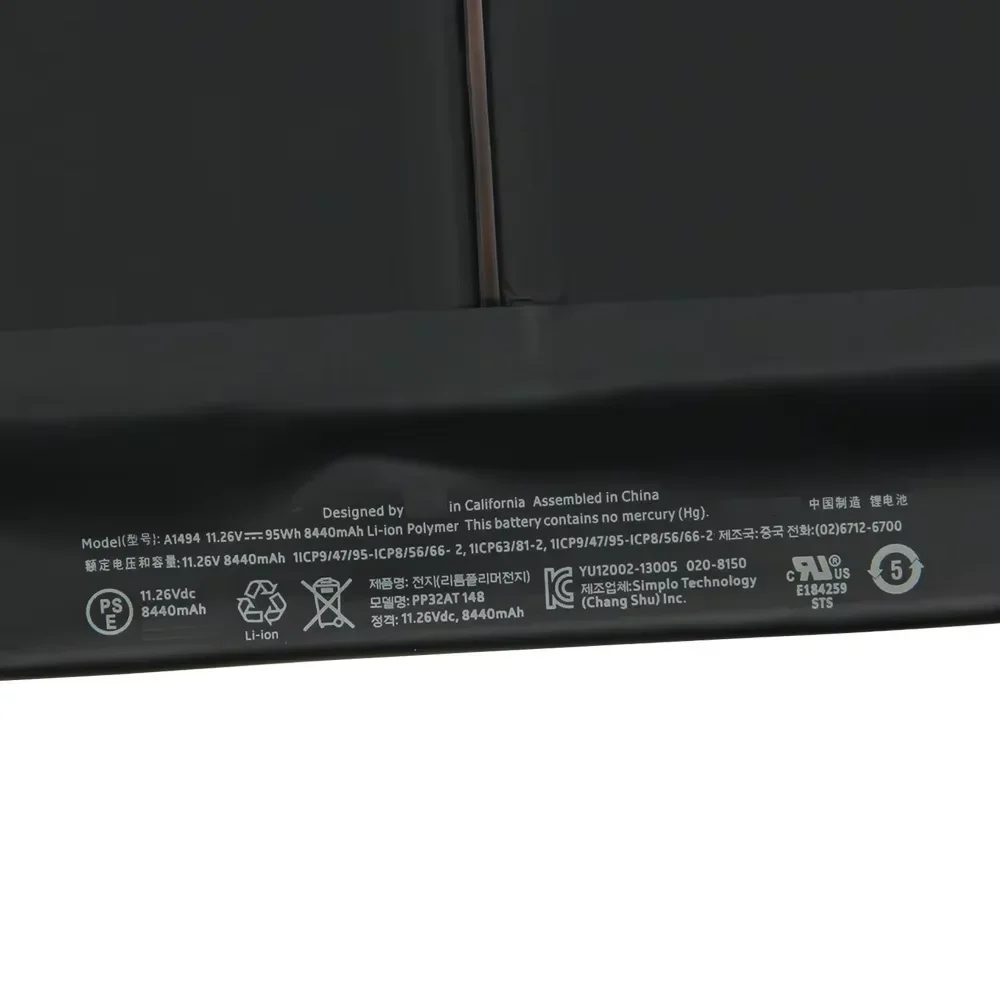 Replacement Battery A1494 For Macbook A1417 A1398 A1618 MC975 MC976 MacPro 8440mAh 11.26V Quality Batteries With Tools
