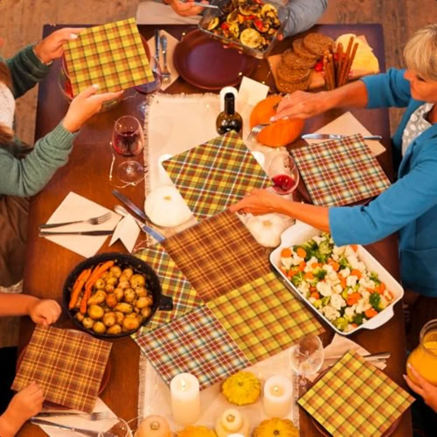 กระดาษเช็ดปากลายตารางสีส้ม 40 ชิ้น สำหรับงานเลี้ยงวันขอบคุณพระเจ้าในฤดูใบไม้ร่วง