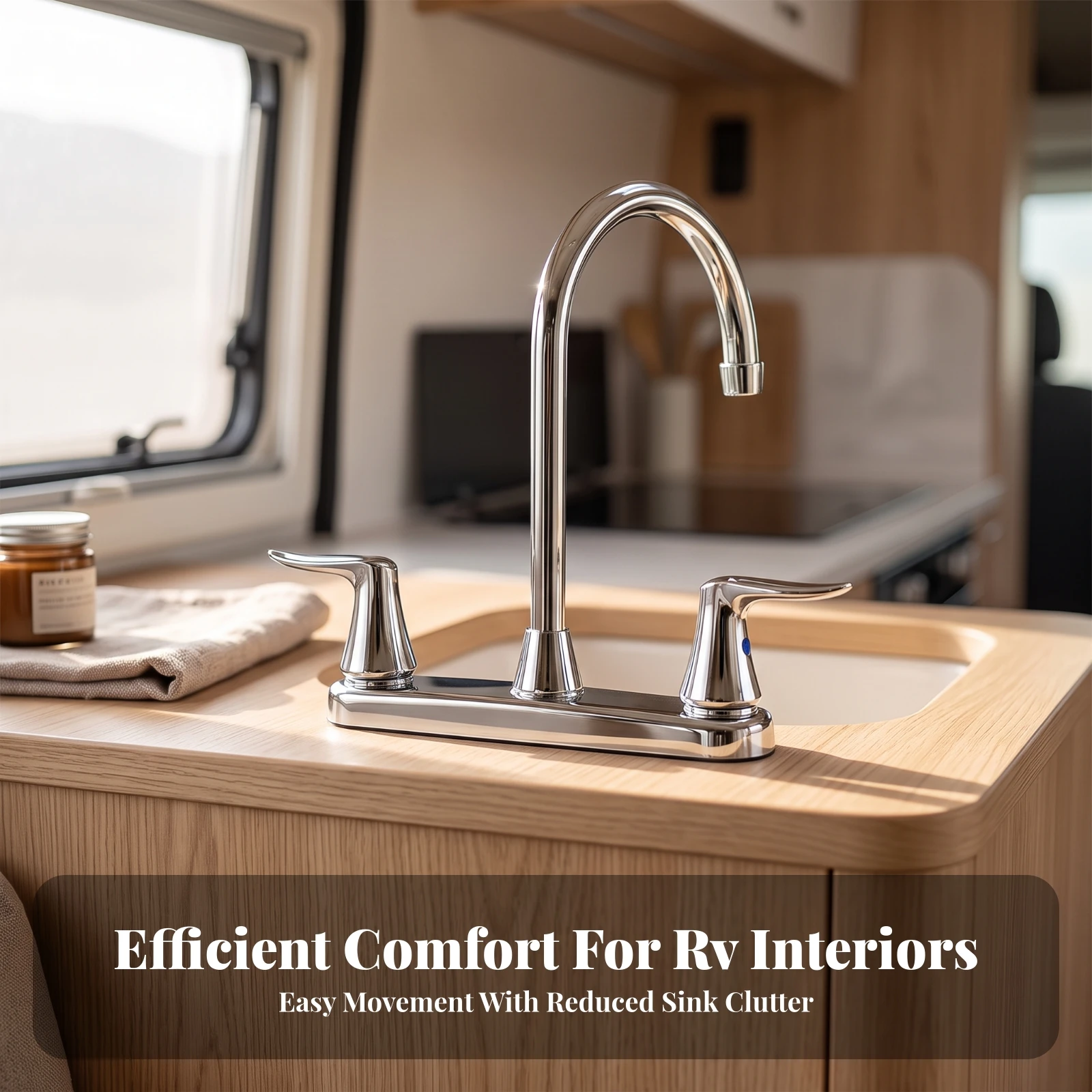 Deck-Mounted Sink Faucet with Swivel Spout Modern Bathroom Faucet with Deck Plate Tap Contemporary Anti-Rust for RV