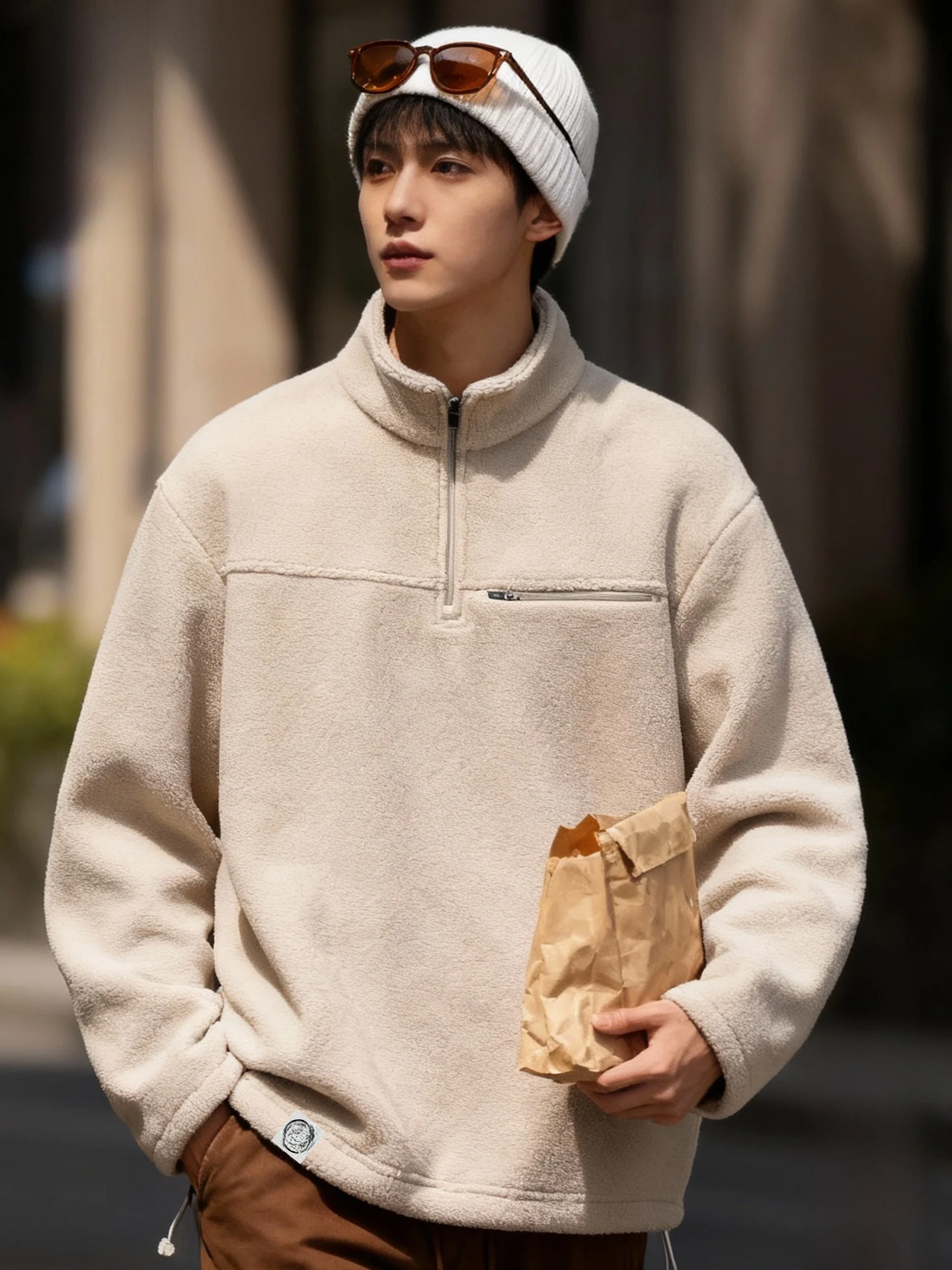 

Autumn Winter Fce Sweatirt Men f Zipper Stand Collar Hoodie Jaet Warmth Casual Long Sve Polyester