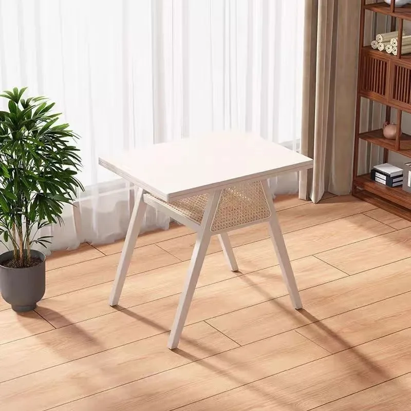Balcony tables and chairs rattan solid wood three-piece set, casual tea table small apartment reading and drinking tea