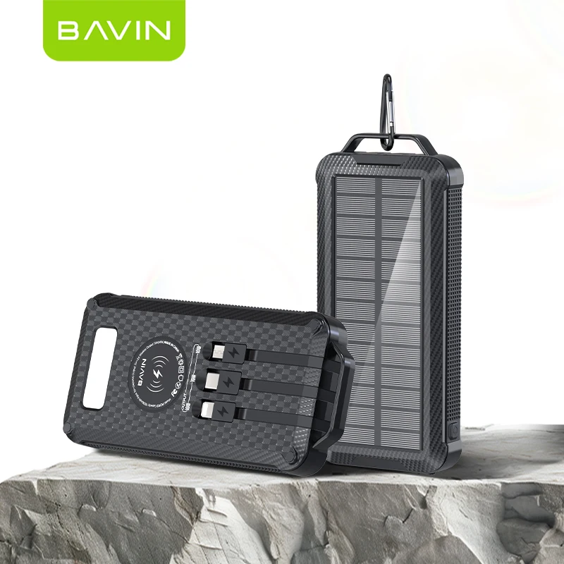 BAVIN المحمولة قوة البنك PC1117 10000mah ليثيوم بوليمر لوحات البطارية السفر شحن سريع بنك الطاقة الشمسية مع كابل إضاءة LED