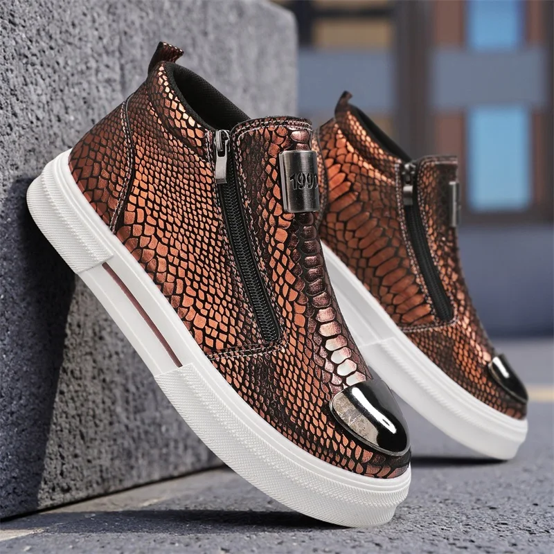 Scarpe da ginnastica alte da uomo con stampa serpente, scarpe casual comode e alla moda