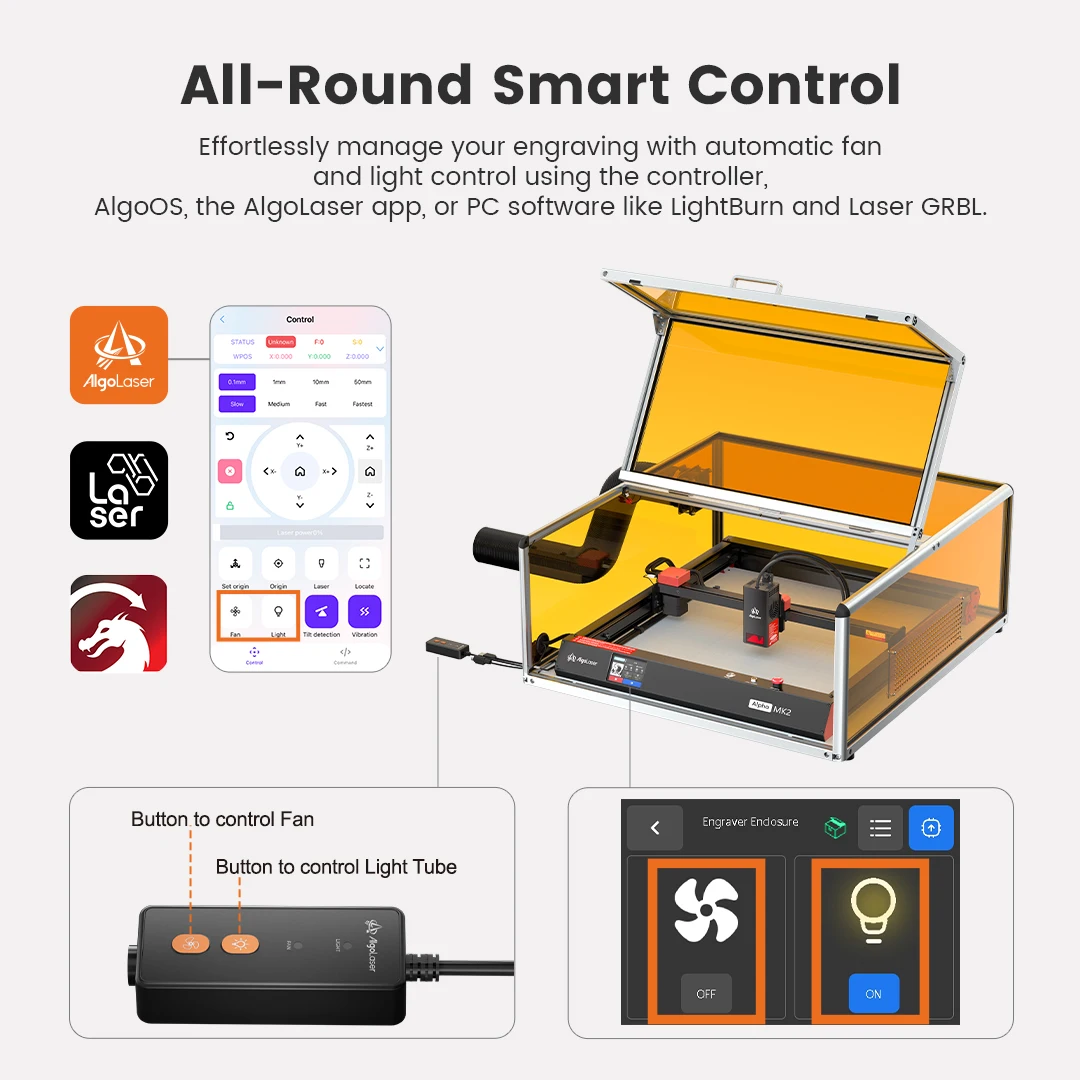 Smart Desktop Class 1 Industry Engraving Machine Touch Screen 20W AlgoLaser Alpha MK2 Laser Cutter For Wood Acrylic ABS MDF